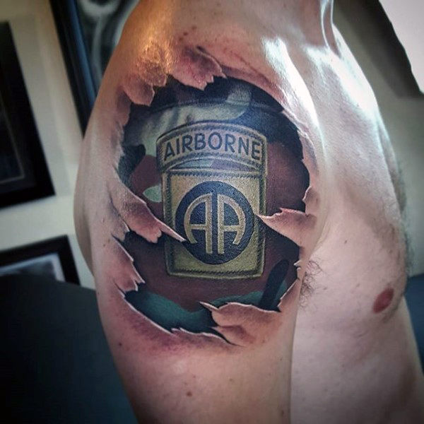 Airbourne Army Patch Breaking Through Skin Tattoo Idea