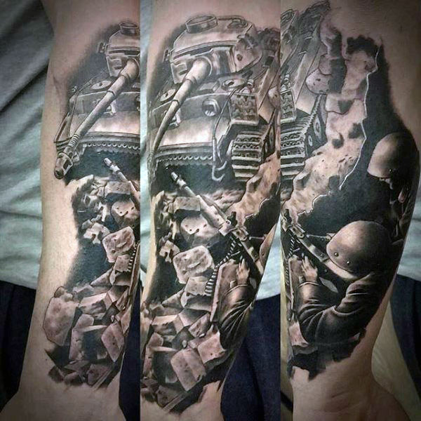 All Black Rocks and Soldiers in Hiding Tattoo Idea