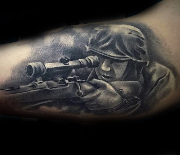 Beautifully Designed Soldier at War Tattoo Design