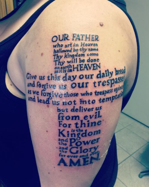 Bible Quote Tattoo in the Shape of a Cross