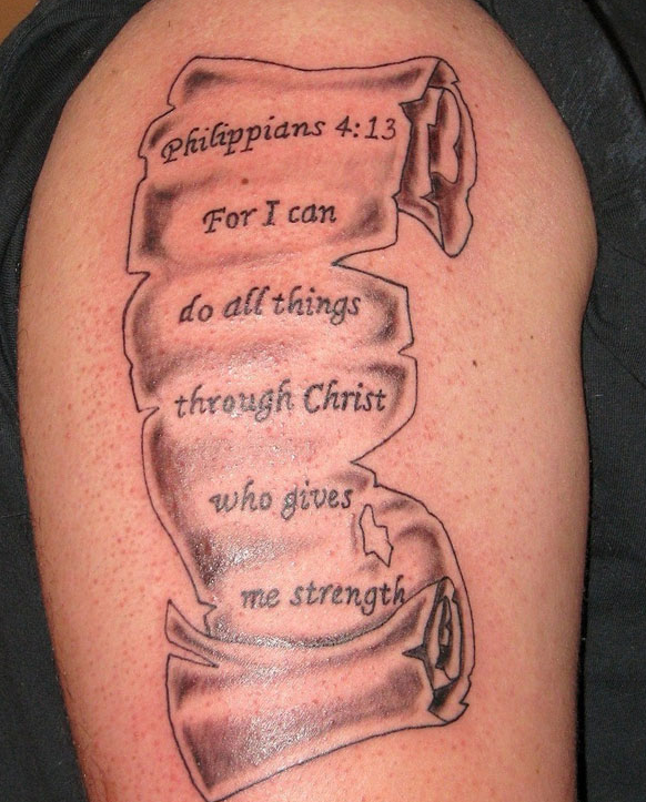 Bible Verse Scroll Tattoo Idea for Men