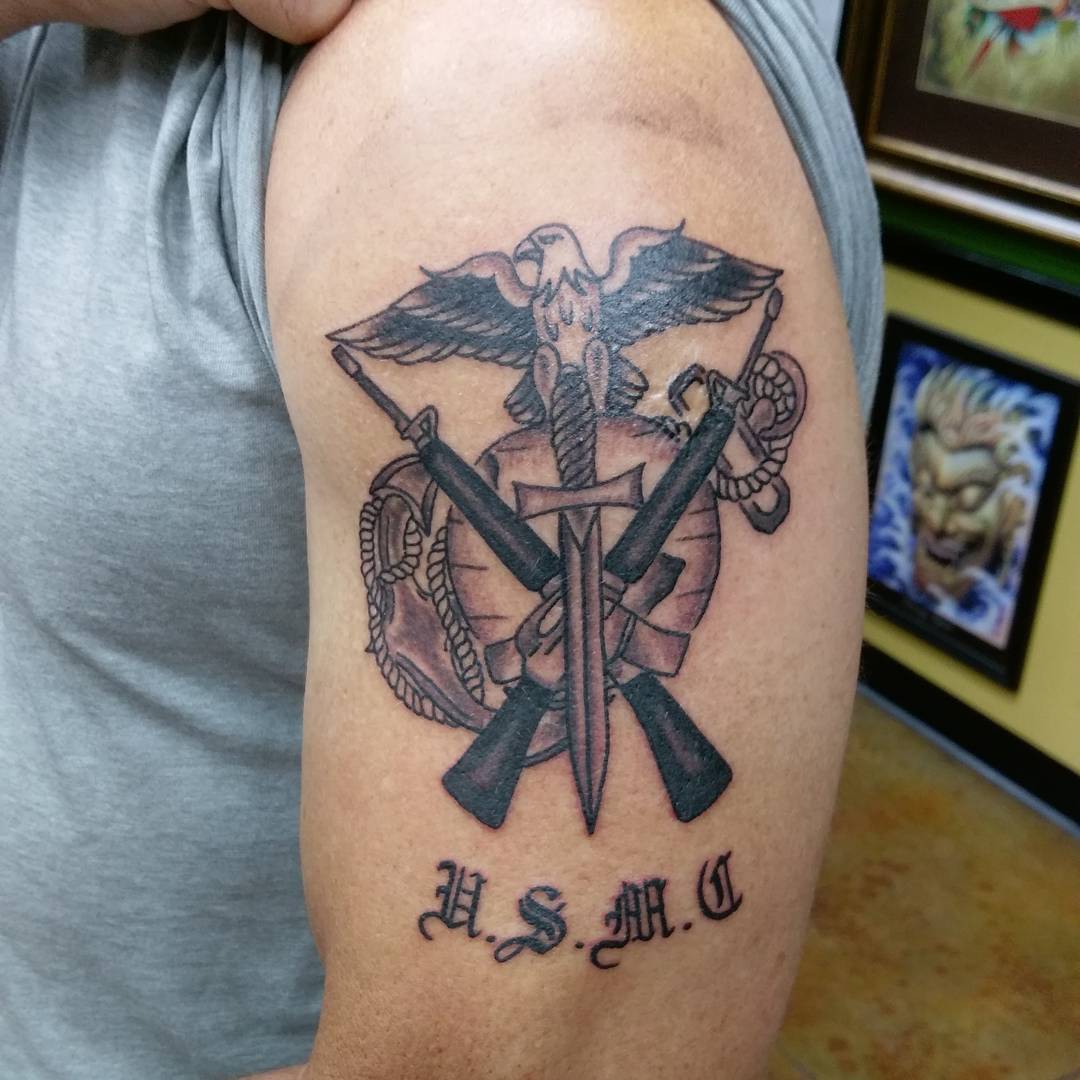 Black and White Criss Cross Swords American Marine Corps Tattoo Idea