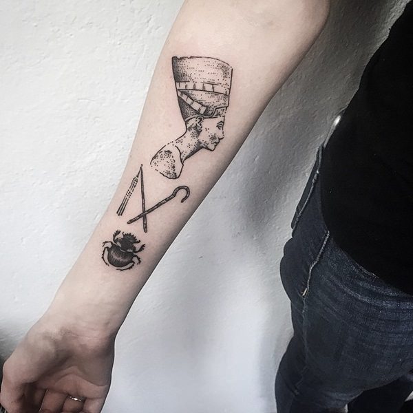 Black and White Shaded Egyptian Tattoo on Your Forearm