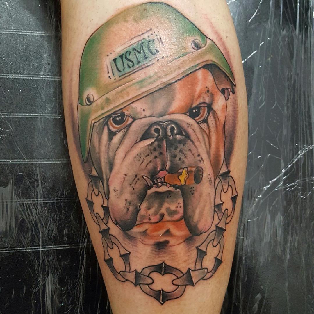 Bulldog and Chains US Marine Corps Tattoo Idea