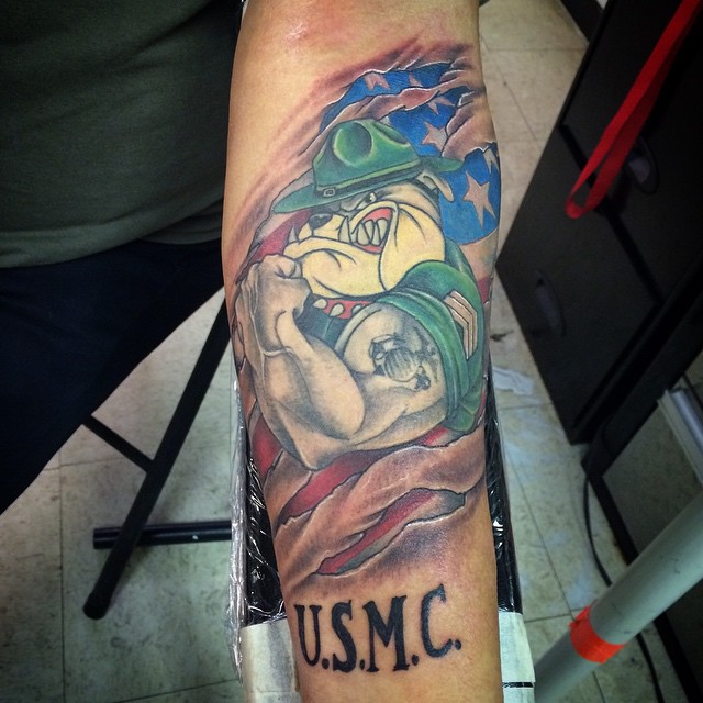 Colorful Fearsome USMC Mascot Tattoo for Marine Corps Men
