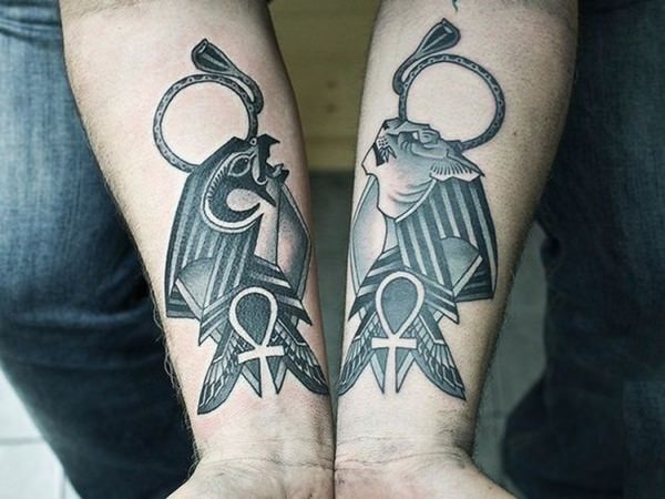 Complementary Left and Right Egyptian Wrist Tattoos for Men