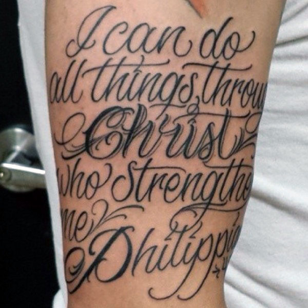 Cursive Bold Philippians Bible Verse Tattoo