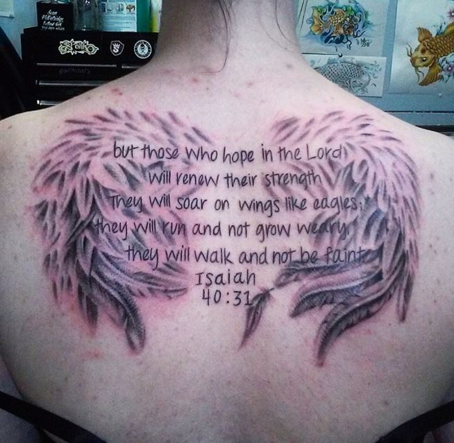 Eagle Wing Book of Isaiah Back Tattoo for Religious Men