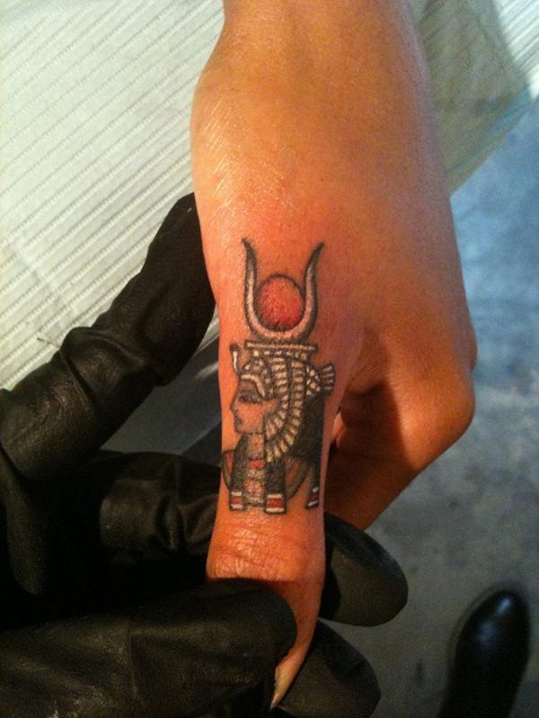 Egyptian Pharaoh and Setting Sun Thumb Tattoo