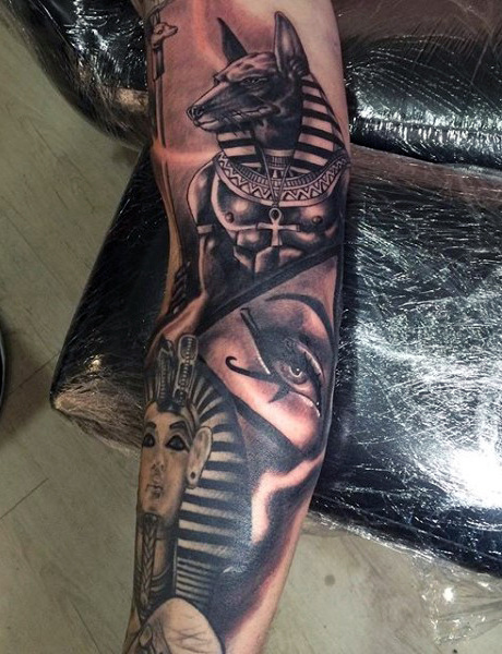 Egyptian Style Half Sleeve Forearm Tattoo