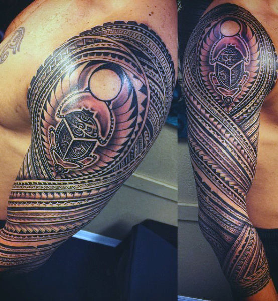 Egyptian Tribal Full Sleeve Tattoo Idea