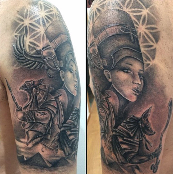 Faded Egyptian Half Sleeve Tattoo Idea