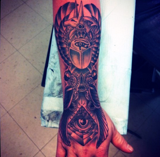 Forearm and Wrist Tattoo of Egyptian Symbols for Men