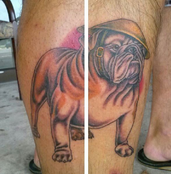 Full Body Devil Dog Outer Leg Tattoo Design