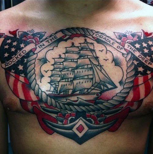 Full Front Chest Military Piece with US Flag in the Background