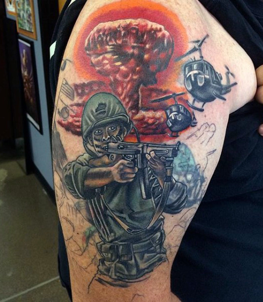 Green and Red Scene from the Battlefield on Your Upper Arm