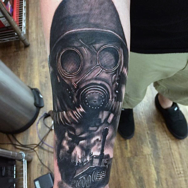 Inner Forearm Gas Mask Military Soldier Tattoo Idea for Men