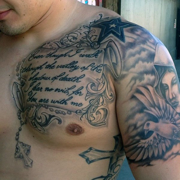 Intricate and Detailed Bible Verse Chest Piece Idea