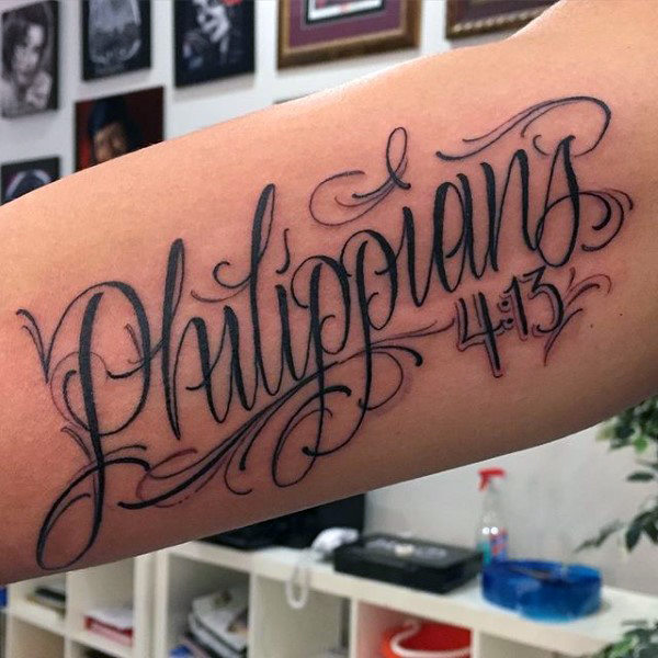 Large Forearm Bible Verse Tattoo for Men