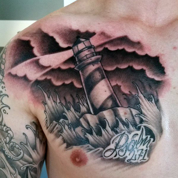 Lighthouse and Bible Verse Storm Tattoo Concept