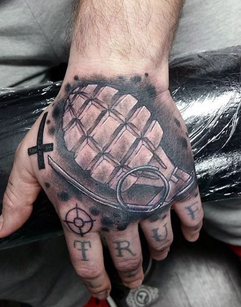 Military Hand Tattoo of a Grenade