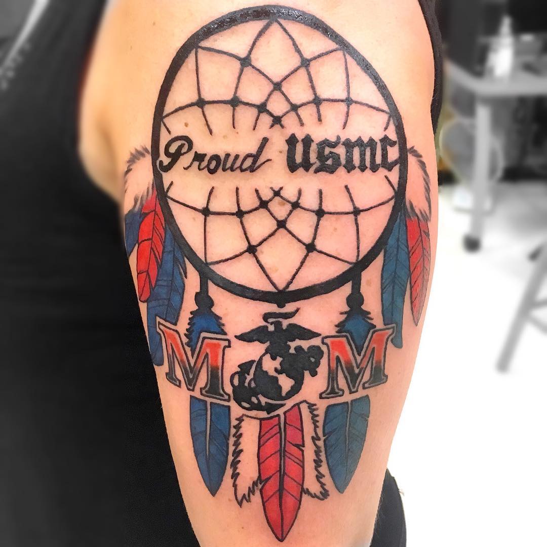 Patriotic Dreamcatcher Tattoo for Moms of Marine Men