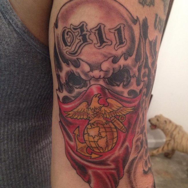 Red and Yellow Eagle Marine Corps Symbolic Tattoo