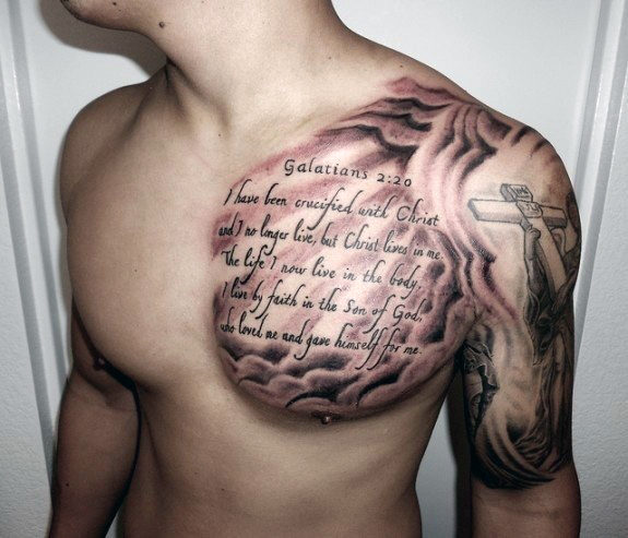 RedRed and Black Upper Chest Galatians Tattoo