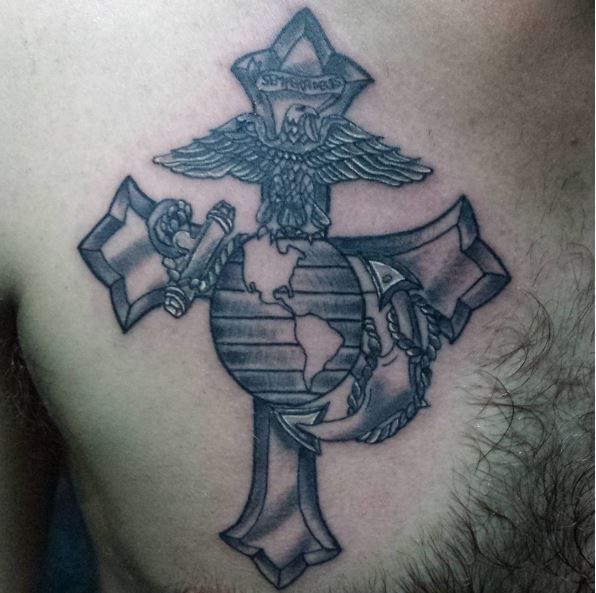 Religious and Patriotic Marine Corps Tattoo Idea