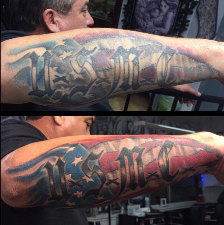 Retouched Red White Blue US Marine Corps Tattoo for Men