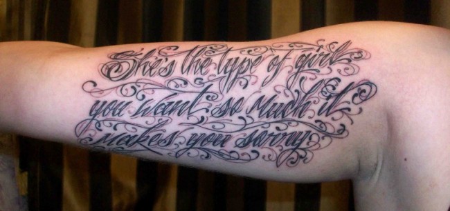 Scripted Inner Bicep Bible Tattoo