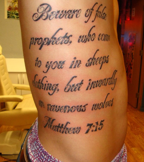 Shaded Text Matthew Bible Verse Tattoo for Men's Rib Cage