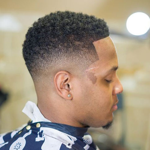 Short and Wavy Afro Meets High Fade with Bald Line