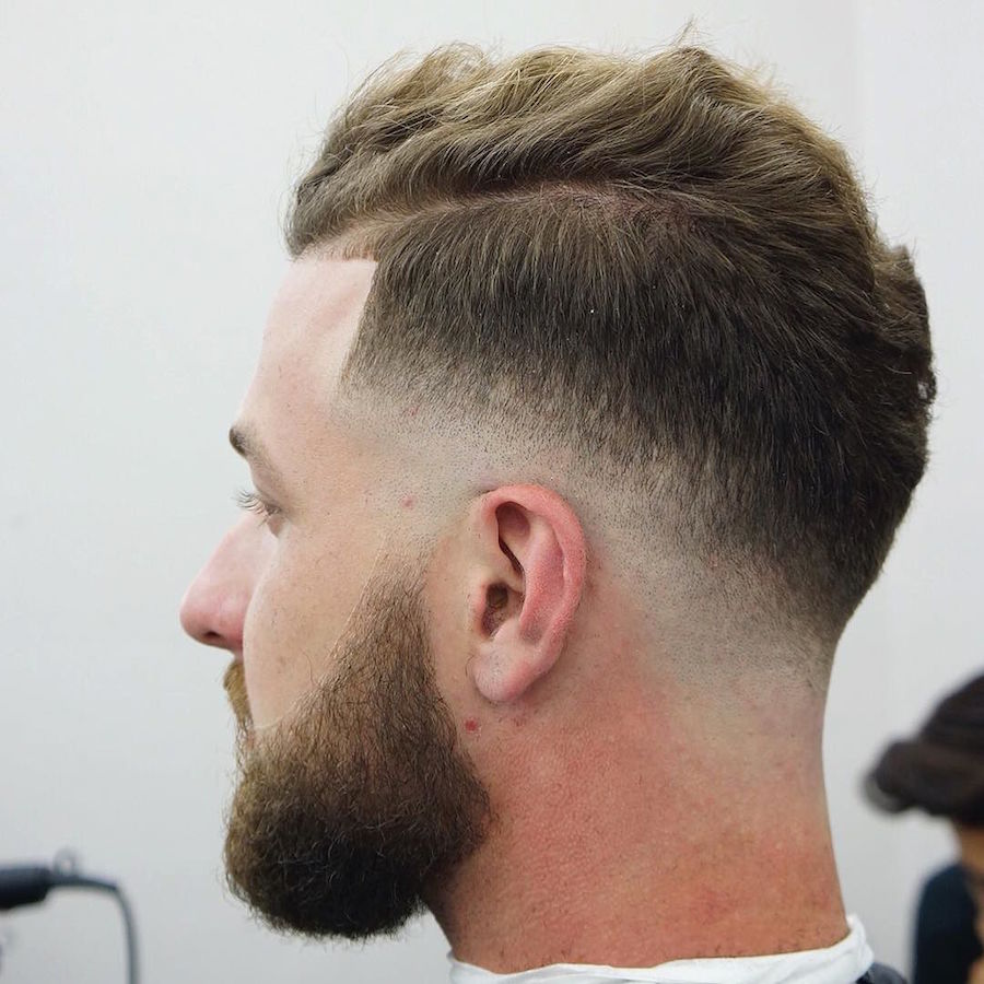 Side Part Hairstyle with Combover and Slight Fade