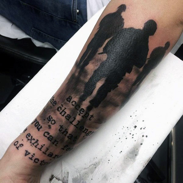 Silhouette Tattoos of Army Men with Typewriter Text Quote