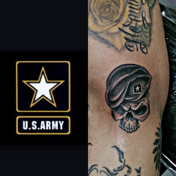 Skull Tattoo with a Beret Showing the US Army Symbol