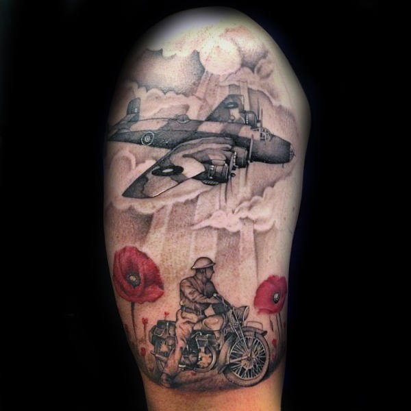Tattoo Showing Imagery of Soldier in a Field of Poppies