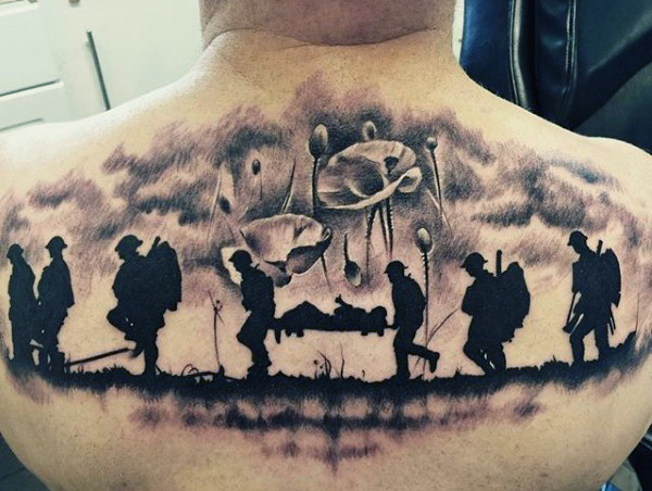 Tattoo of Soldiers Walking Across the Background