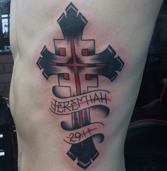 Traditional Black and Red Jeremiah Bible Tattoo