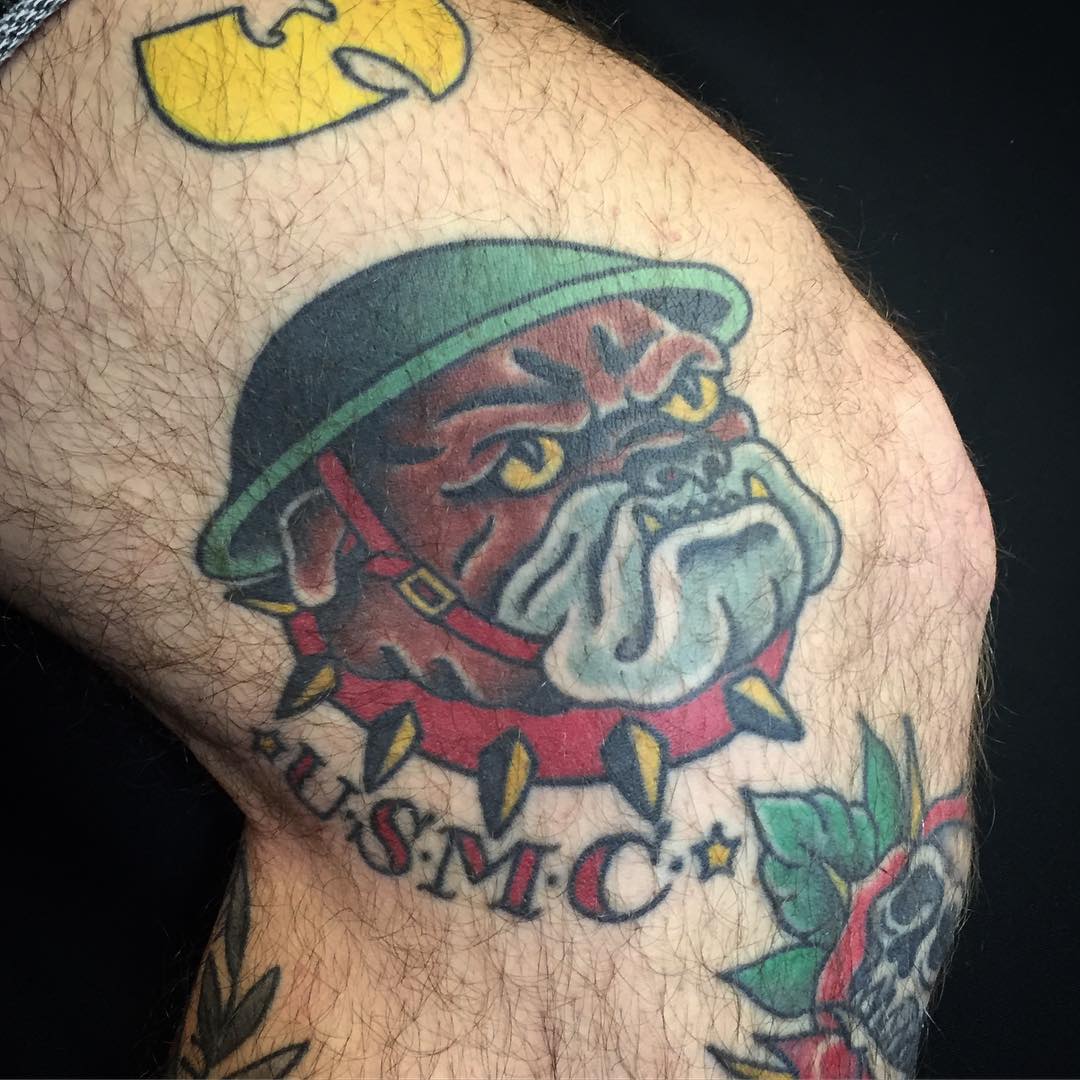 USMC Bulldog Outer Knee Tattoo