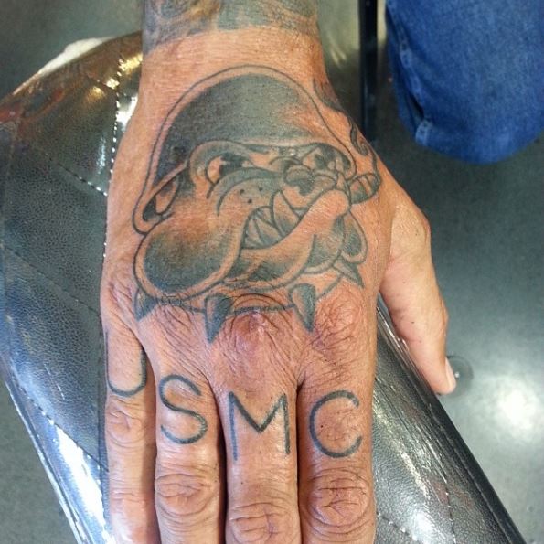 USMC Finger Tattoos with Devil Dog Hand Piece