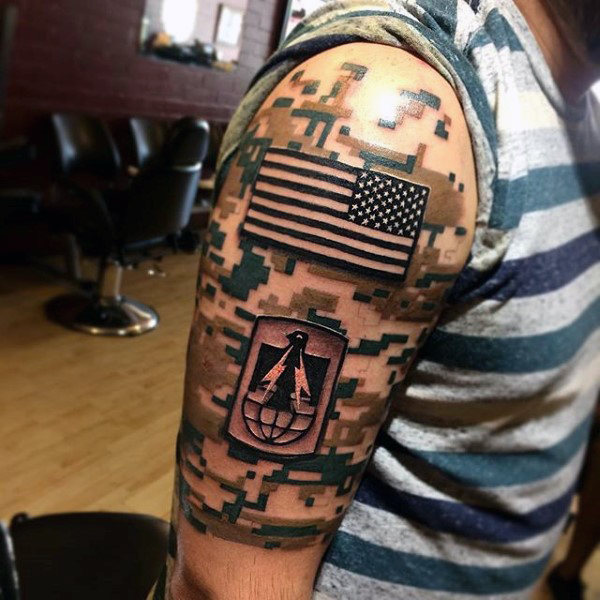 Upper Arm and Shoulder Army Military Uniform Tattoo with Flag Badge