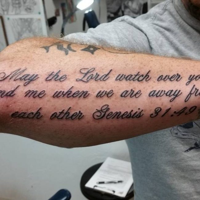 Vertical Bible Verse Tattoo Idea for Men