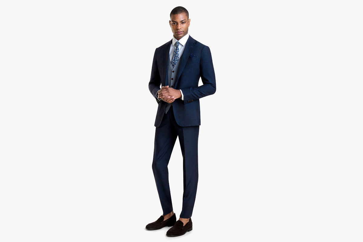 Black Lapel Linen Blend Custom Suit