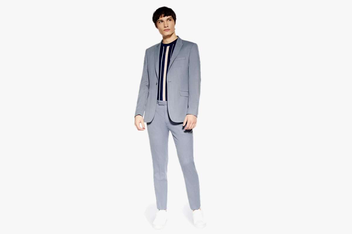 Topman 2 Piece Blue Premium Textured Skinny Fit Suit