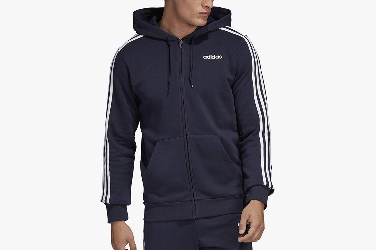 Adidas Men’s Essentials 3-Stripes Full-Zip Hoodie
