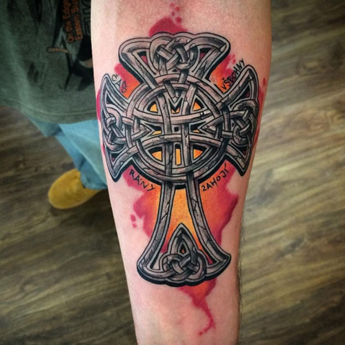 Black and White Meets Color With a Forearm Celtic Cross Piece