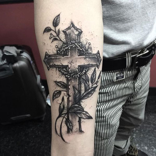 Detailed Artsy Forearm Piece of a Religious Cross