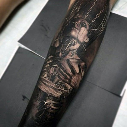 Detailed Gory Tattoo Piece Depicting Graphic Scene