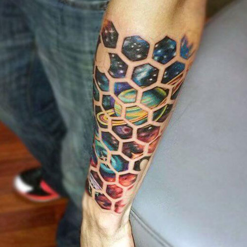 Hexagonal Beehive Planetary Tattoo Idea